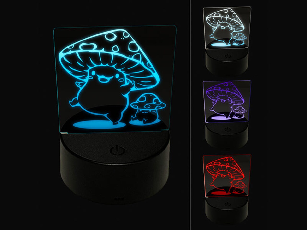 Happy Kawaii Mushroom Friends 3D Illusion LED Night Light Sign Nightstand Desk Lamp